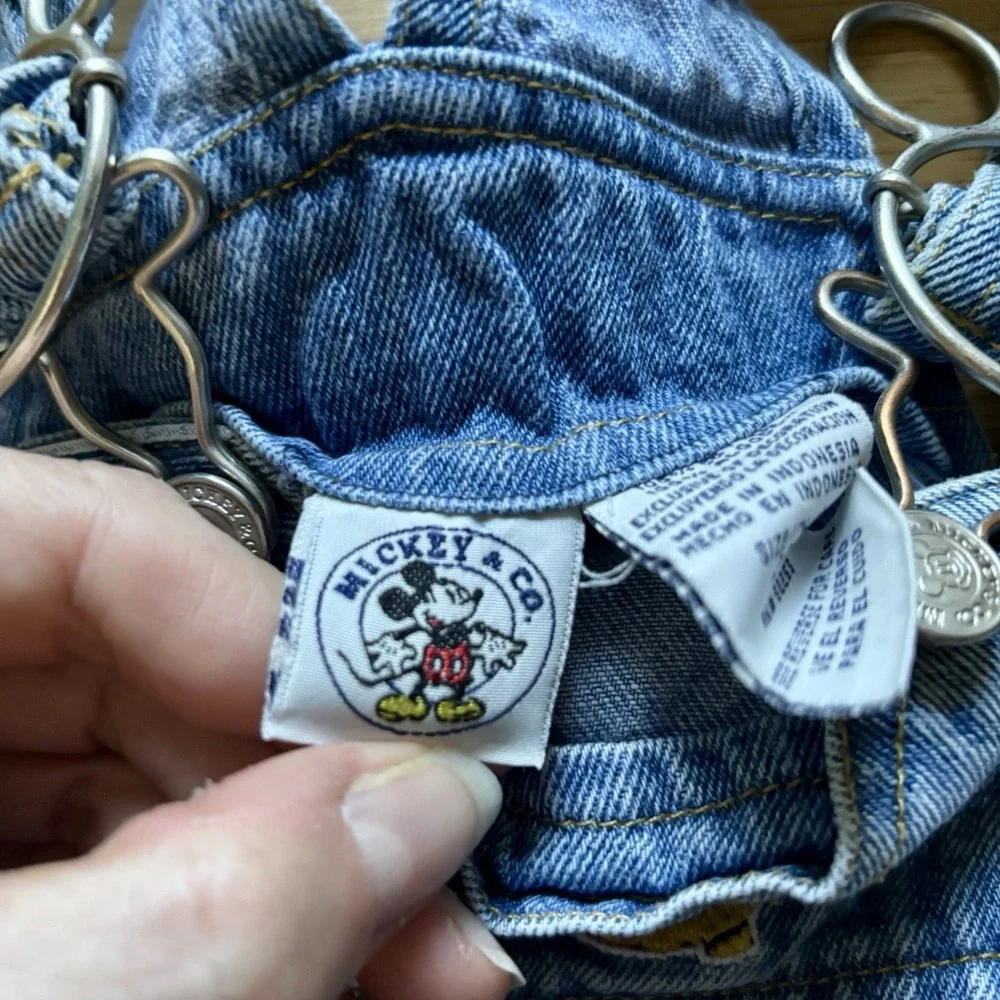 Vintage‎ Disney Mickey & Minnie Mouse Kids Denim Overalls 2T Toddler 90s Flowers